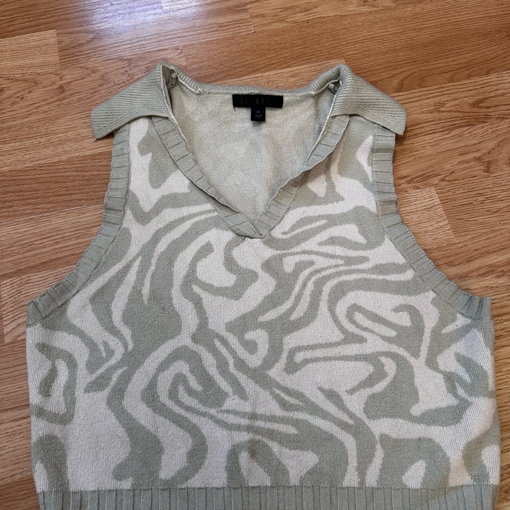 Say What? Light Green & Beige Printed Sweater
